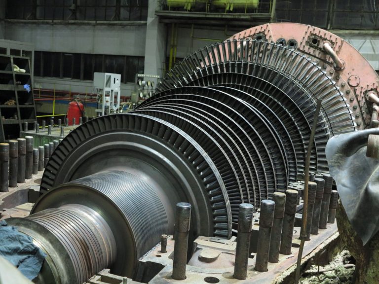 Disassembled steam turbine in the process of generator repair at