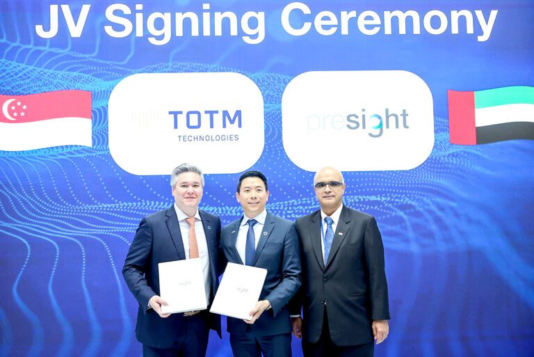 From Left to Right Pierre Prunier, CEO & Executive Director, Thomas Pramotedham, CEO of Presight, H. E. Kamal R. Vaswani, Singapore’s Ambassador to the United Arab Emirates